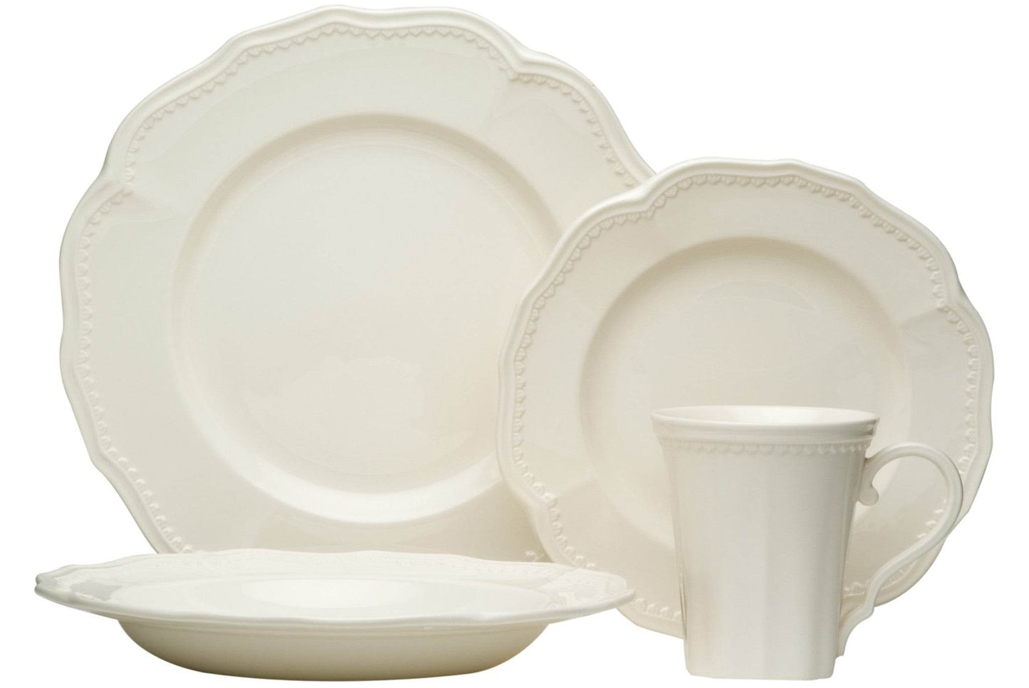 White Four Piece Scallop Stoneware Service For Four Dinner Plate Set - Loft&Timber