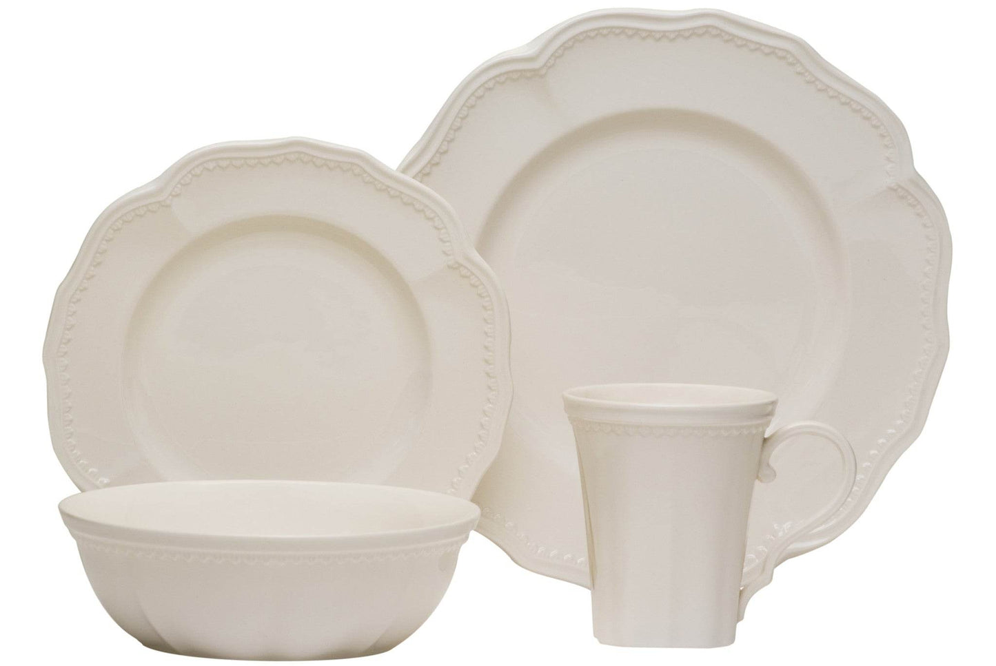 White Four Piece Scallop Stoneware Service For Four Dinner Plate Set - Loft&Timber