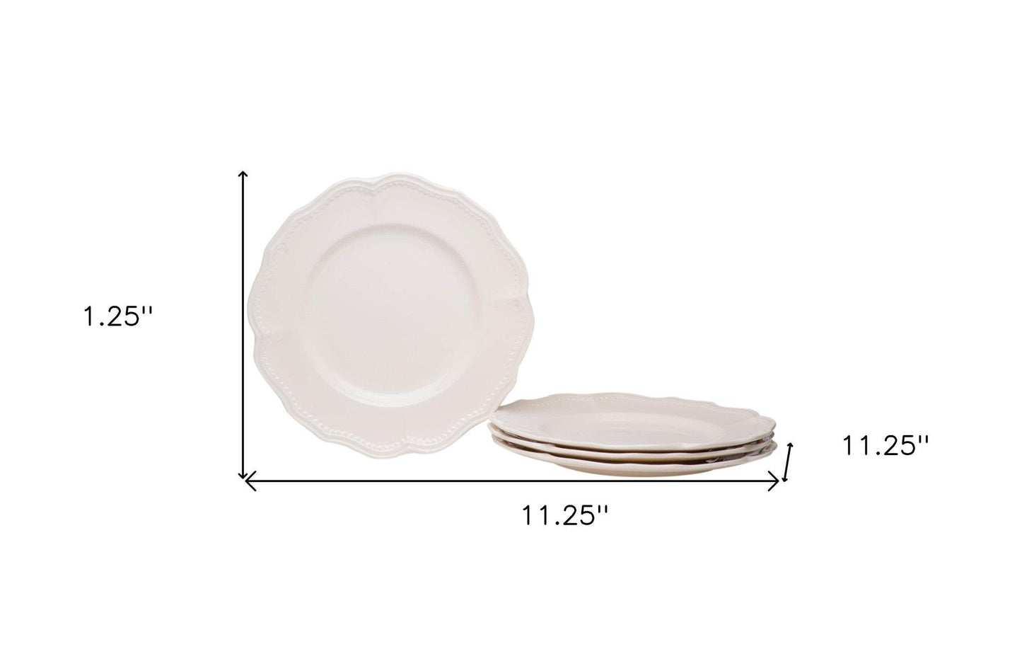White Four Piece Scallop Stoneware Service For Four Dinner Plate Set - Loft&Timber