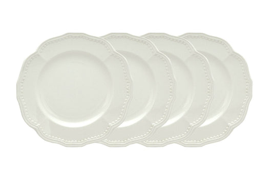 White Four Piece Round Scallop Stoneware Service For Four Salad Plate Set - Loft&Timber