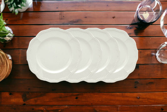 White Four Piece Round Scallop Stoneware Service For Four Salad Plate Set - Loft&Timber