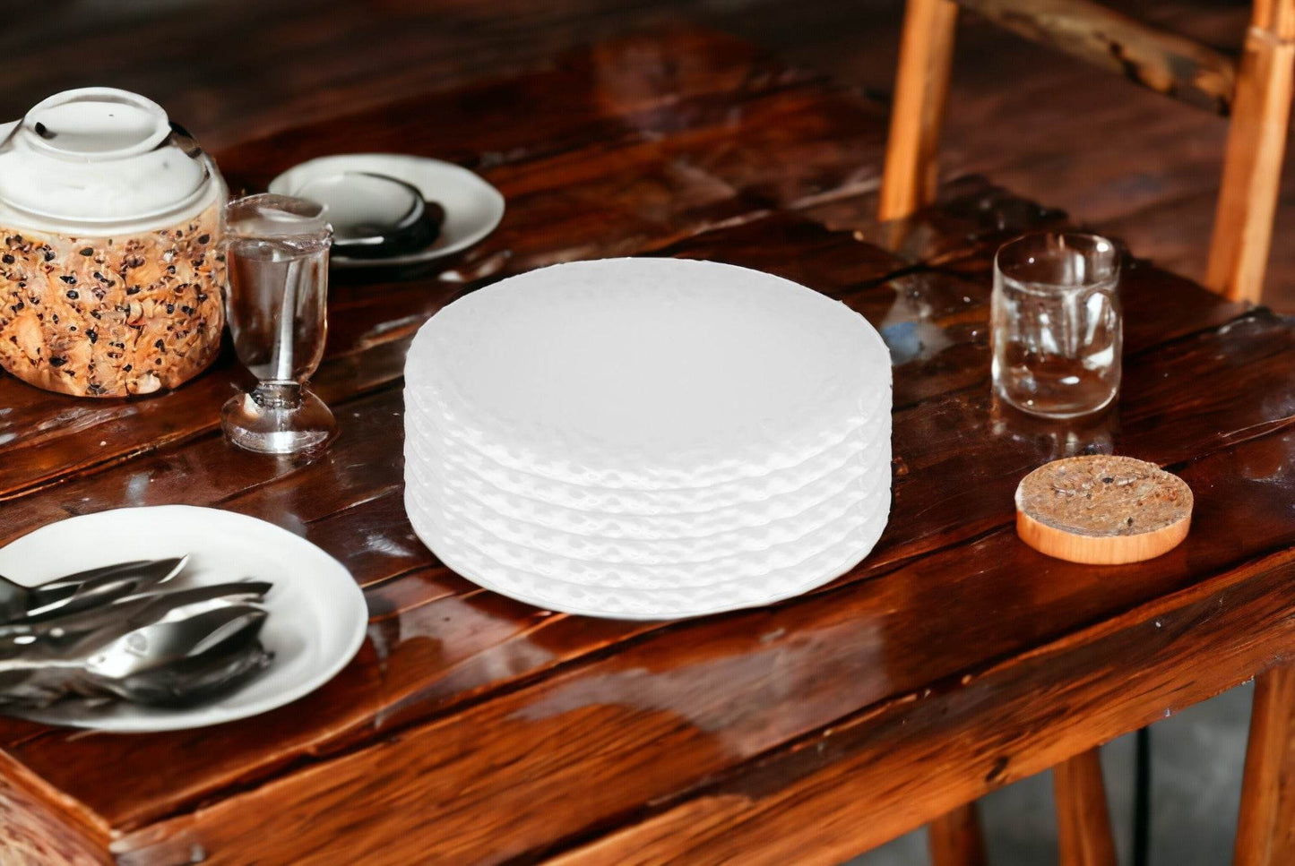White Six Piece Round Pebbled Porcelain Service For Six Salad Plate Set - Loft&Timber