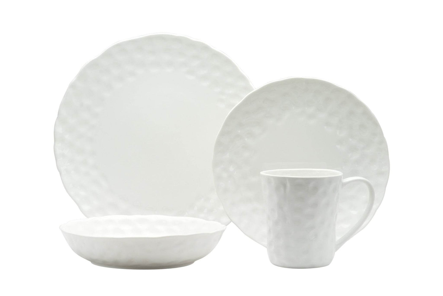 White Six Piece Round Pebbled Porcelain Service For Six Salad Plate Set - Loft&Timber