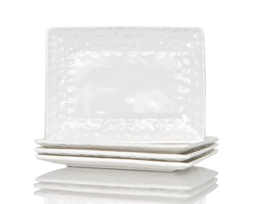 White Six Piece Rectangle Pebbled Porcelain Service For Six Dinner Plate Set - Loft&Timber