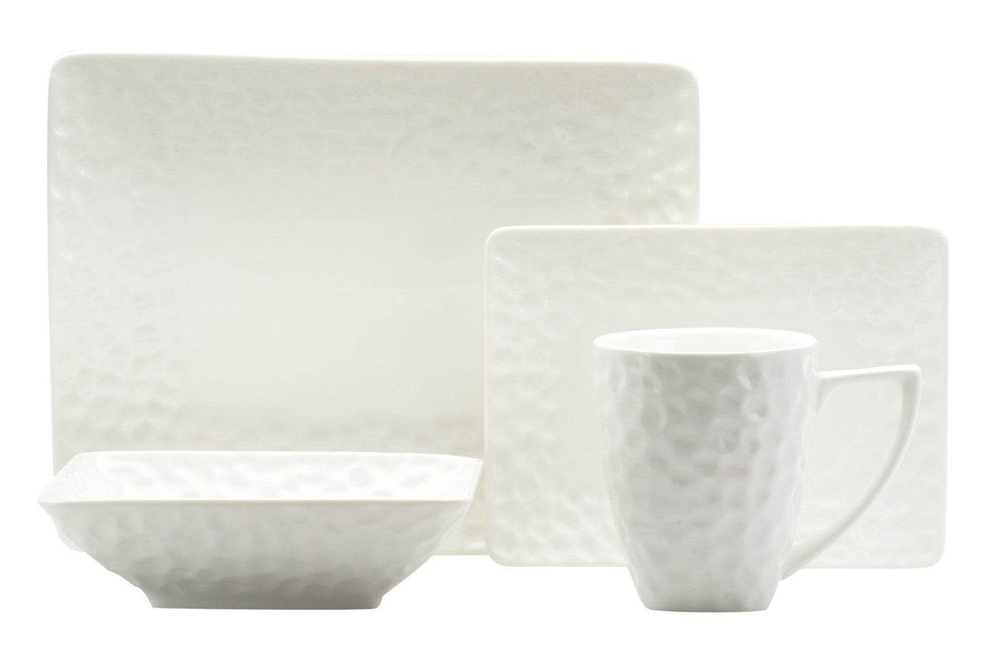 White Six Piece Rectangle Pebbled Porcelain Service For Six Dinner Plate Set - Loft&Timber