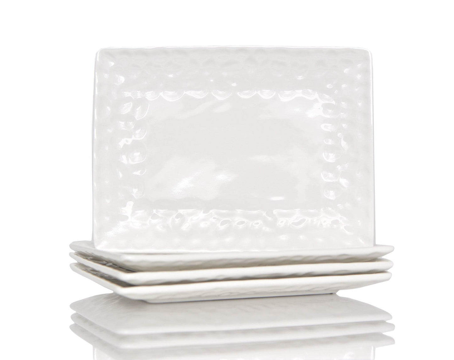 White Six Piece Rectangle Pebbled Porcelain Service For Six Dinner Plate Set - Loft&Timber