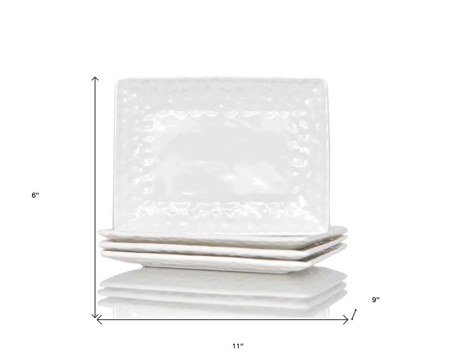 White Six Piece Rectangle Pebbled Porcelain Service For Six Dinner Plate Set - Loft&Timber