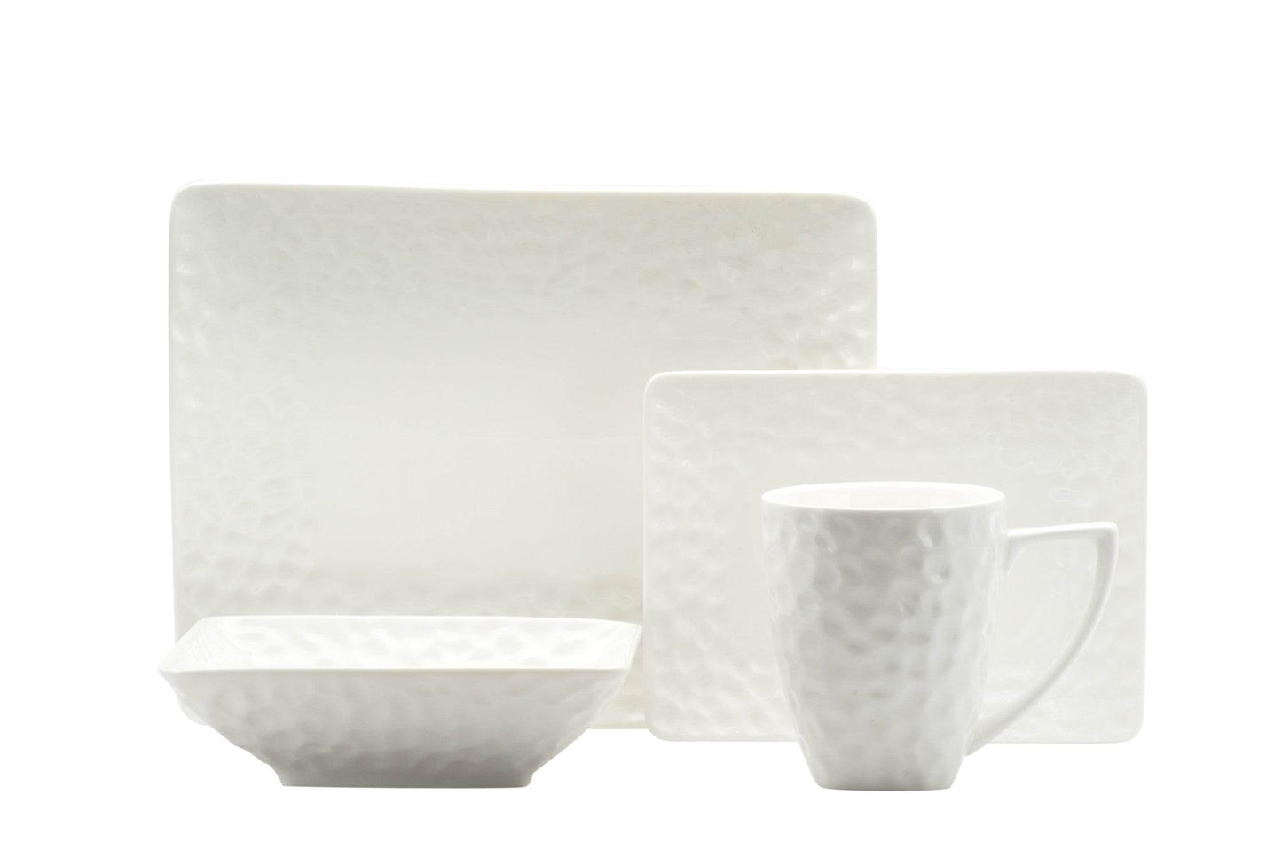 White Six Piece Rectangle Pebbled Porcelain Service For Six Salad Plate Set - Loft&Timber