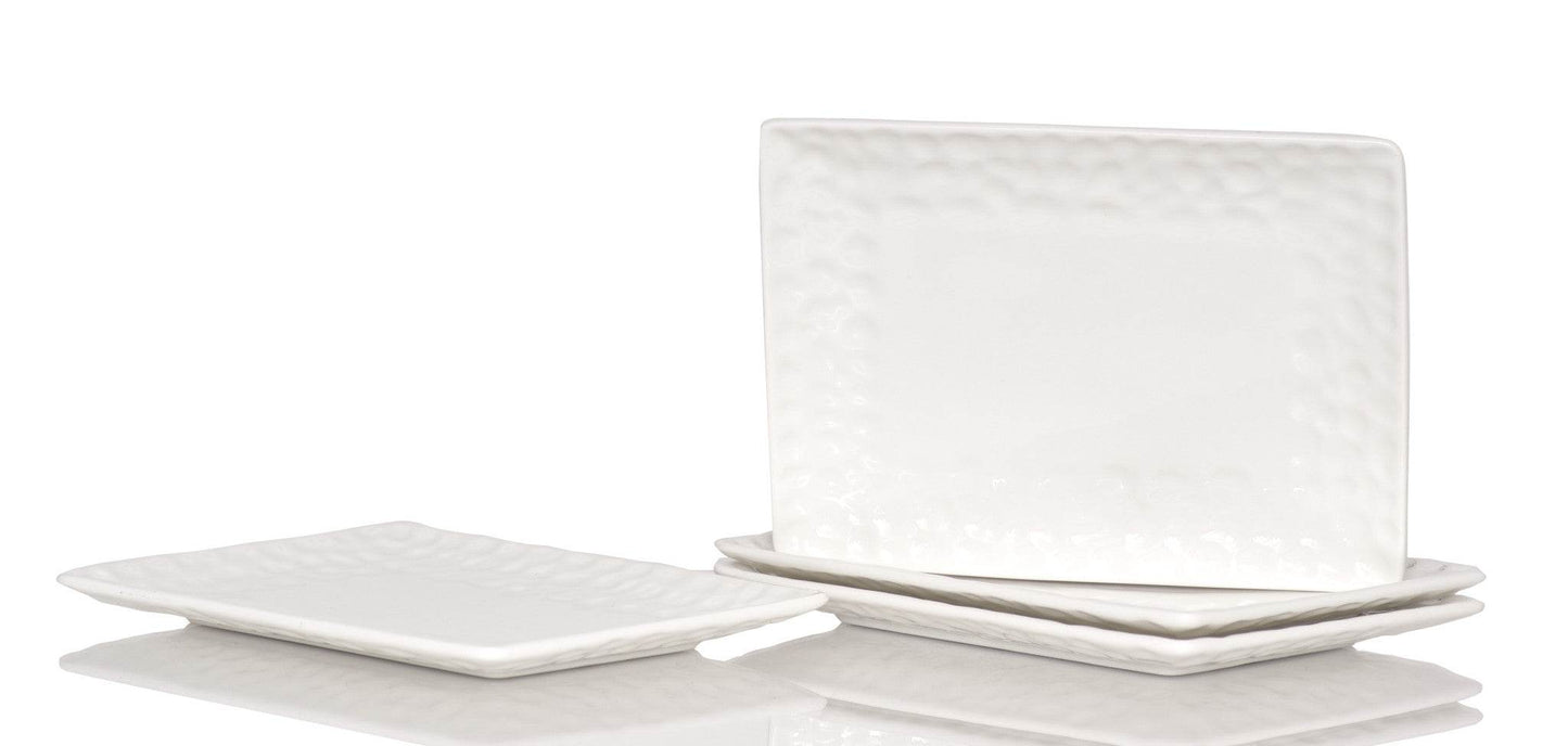White Six Piece Rectangle Pebbled Porcelain Service For Six Salad Plate Set - Loft&Timber