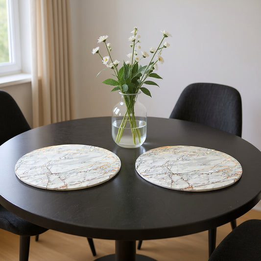 15" X 15" Gold Ivory And Gray Abstract Agglomerated cork Round Placemats - Loft&Timber