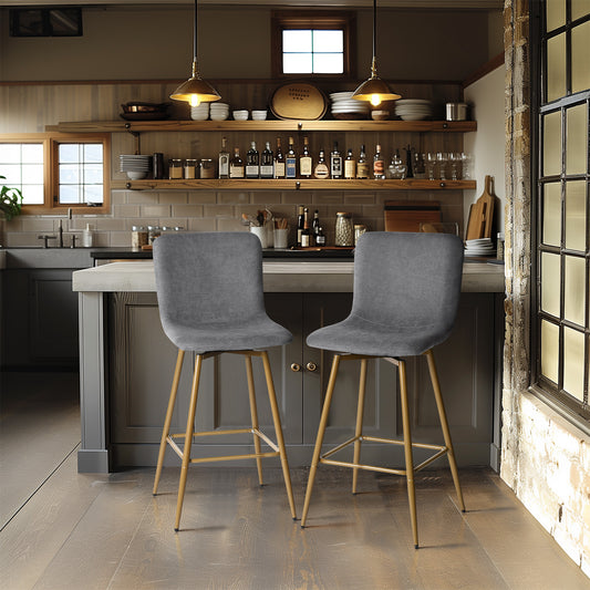 Set of Two 29" Gray And Gold Steel Bar Height Bar Chairs - Loft&Timber