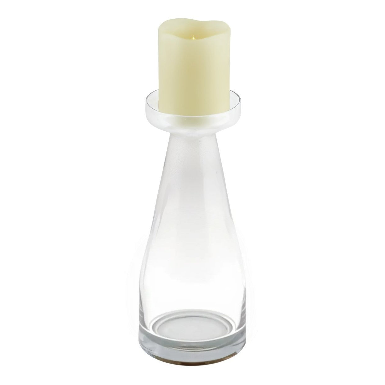 11" Clear Glass Centerpiece Pillar Candle Holder With Candle - Loft&Timber