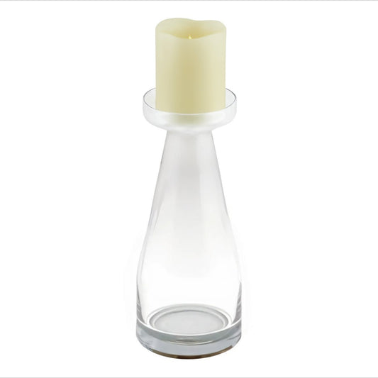 11" Clear Glass Centerpiece Pillar Candle Holder With Candle - Loft&Timber