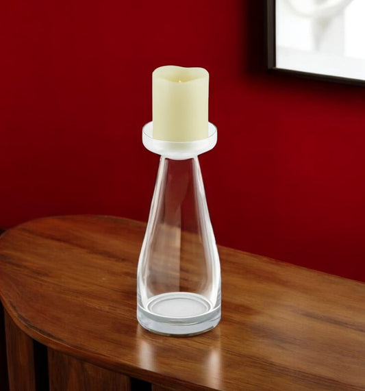 11" Clear Glass Centerpiece Pillar Candle Holder With Candle - Loft&Timber