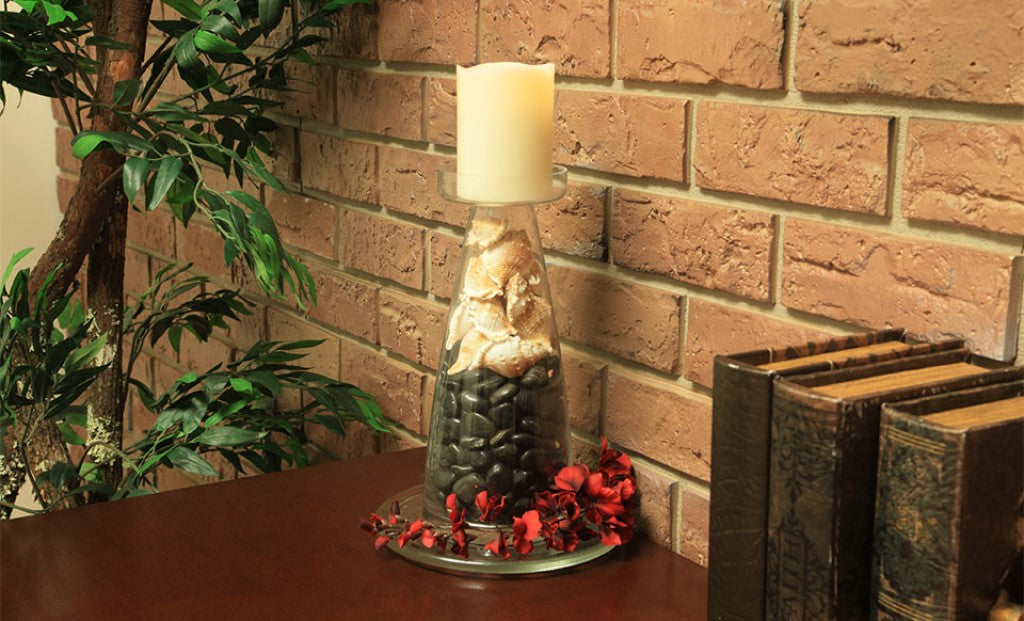 11" Clear Glass Centerpiece Pillar Candle Holder With Candle - Loft&Timber