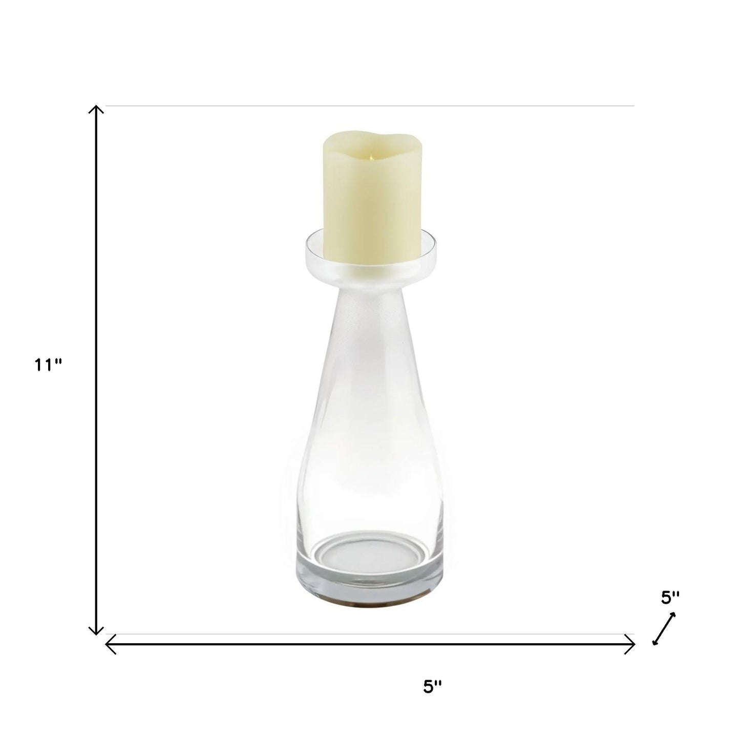 11" Clear Glass Centerpiece Pillar Candle Holder With Candle - Loft&Timber