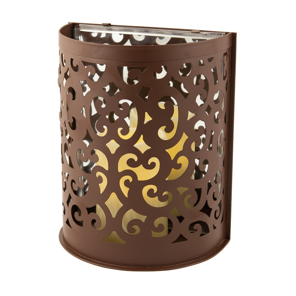 9" Brown Floral Iron Wall Sconce Candle Holder With Candle - Loft&Timber