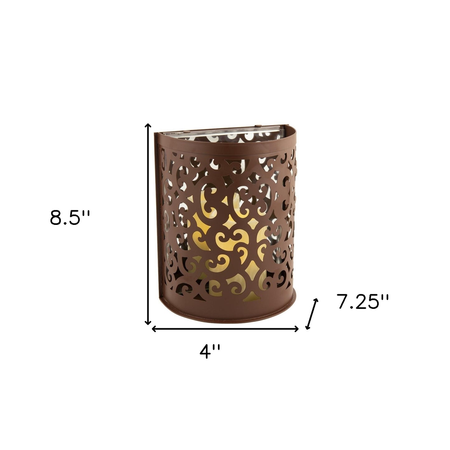 9" Brown Floral Iron Wall Sconce Candle Holder With Candle - Loft&Timber