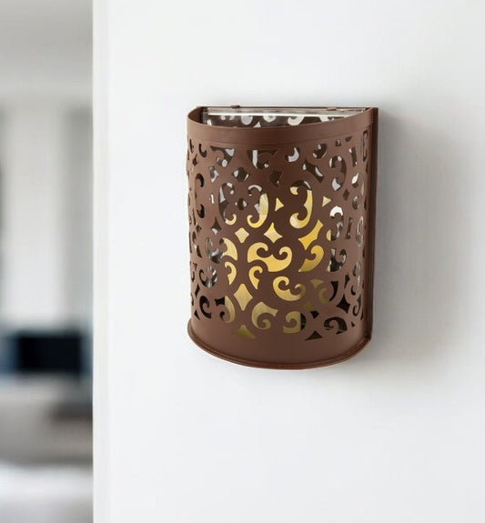 9" Brown Floral Iron Wall Sconce Candle Holder With Candle - Loft&Timber