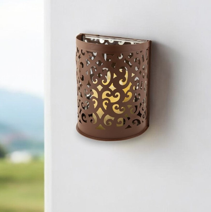 9" Brown Floral Iron Wall Sconce Candle Holder With Candle - Loft&Timber