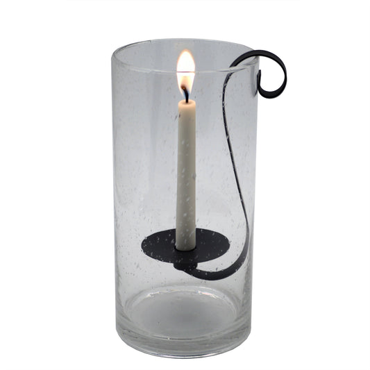 12" Light Gray Glass Centerpiece Taper Candle Holder With Candle - Loft&Timber