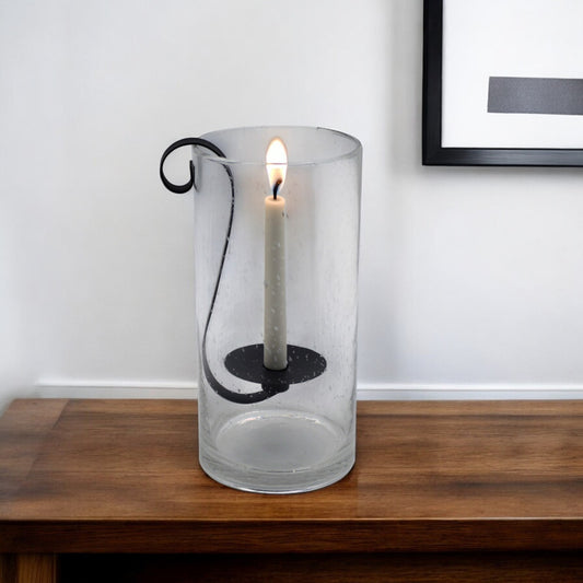 12" Light Gray Glass Centerpiece Taper Candle Holder With Candle - Loft&Timber