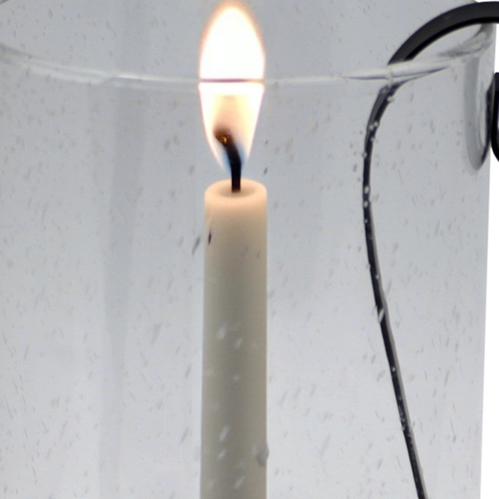 12" Light Gray Glass Centerpiece Taper Candle Holder With Candle - Loft&Timber