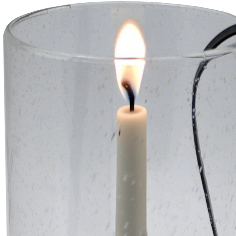 12" Light Gray Glass Centerpiece Taper Candle Holder With Candle - Loft&Timber