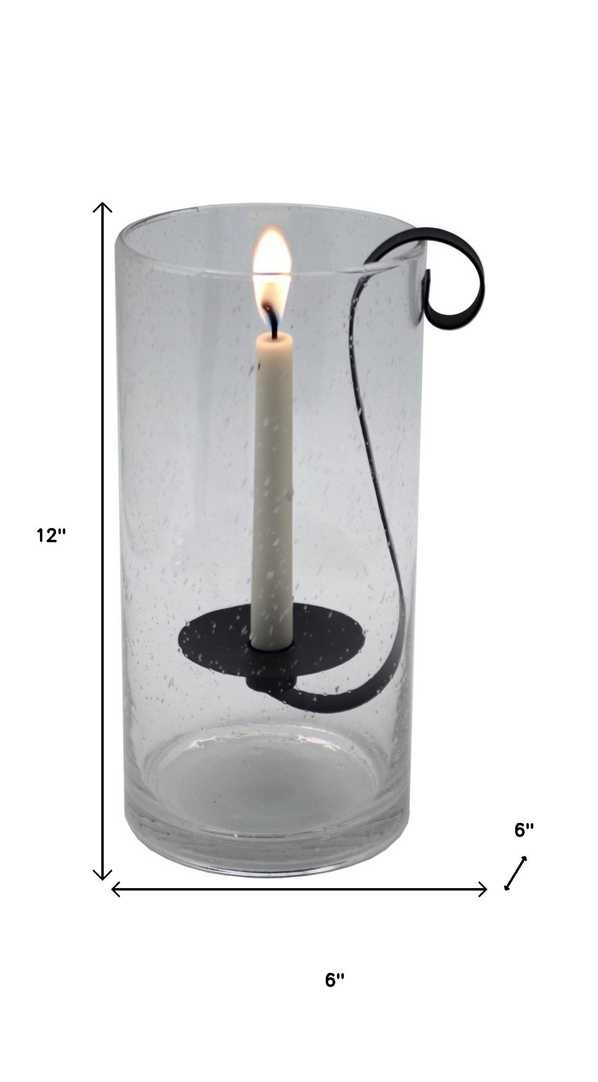 12" Light Gray Glass Centerpiece Taper Candle Holder With Candle - Loft&Timber