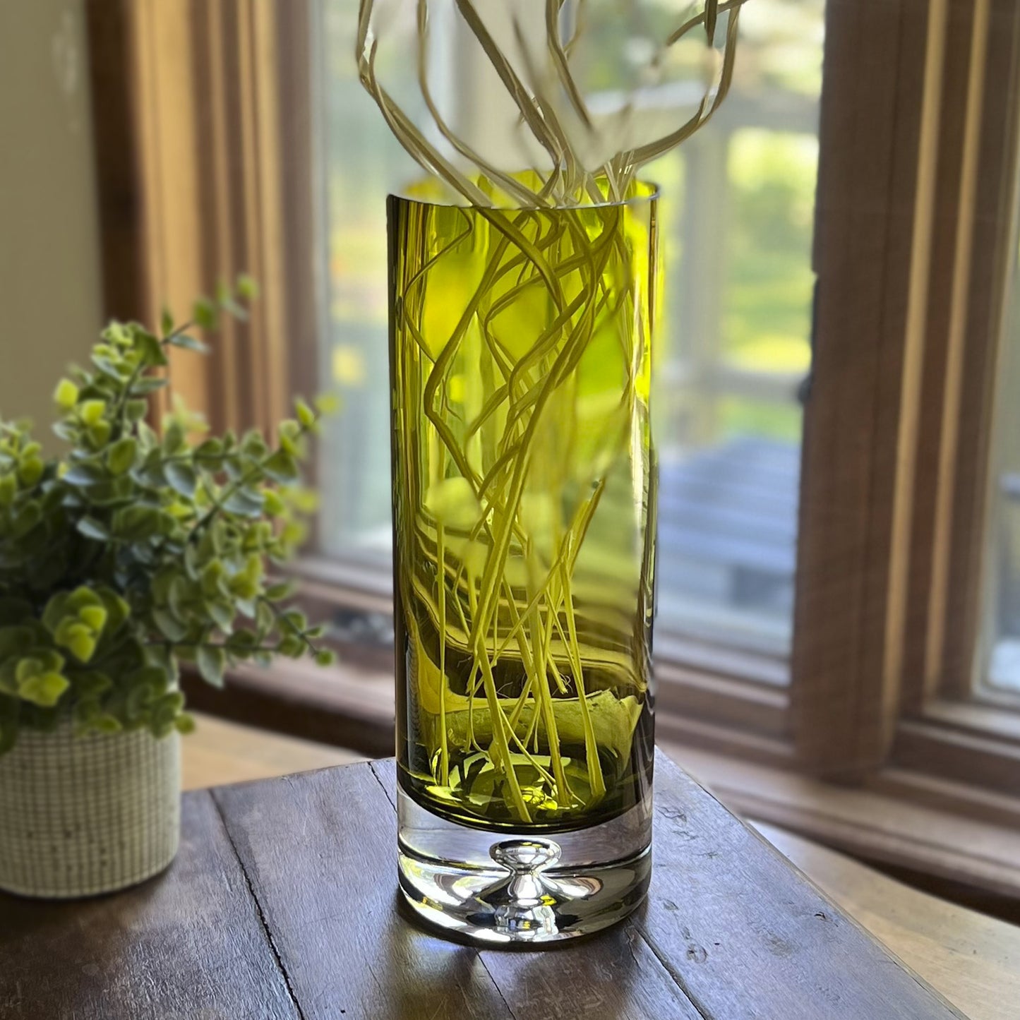 11" Green Crystal Glass Cylinder Table Vase - Loft&Timber