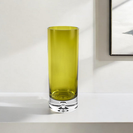 11" Green Crystal Glass Cylinder Table Vase - Loft&Timber