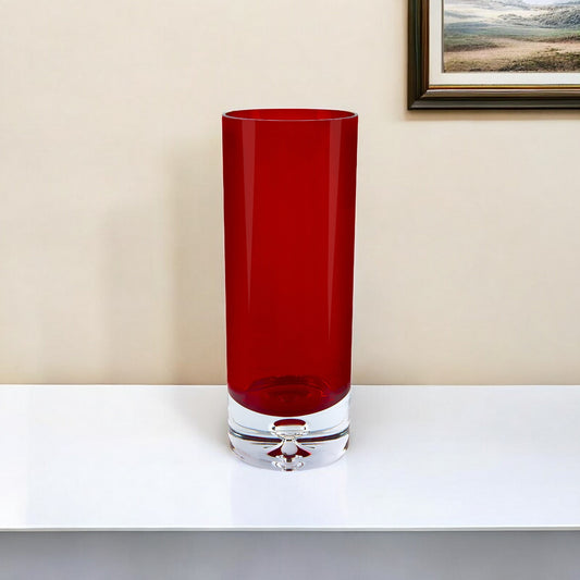 11" Red Crystal Glass Cylinder Table Vase - Loft&Timber