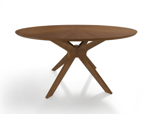 59" Brown Rounded Pedestal Base Dining Table - Loft&Timber