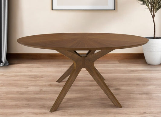 59" Brown Rounded Pedestal Base Dining Table - Loft&Timber