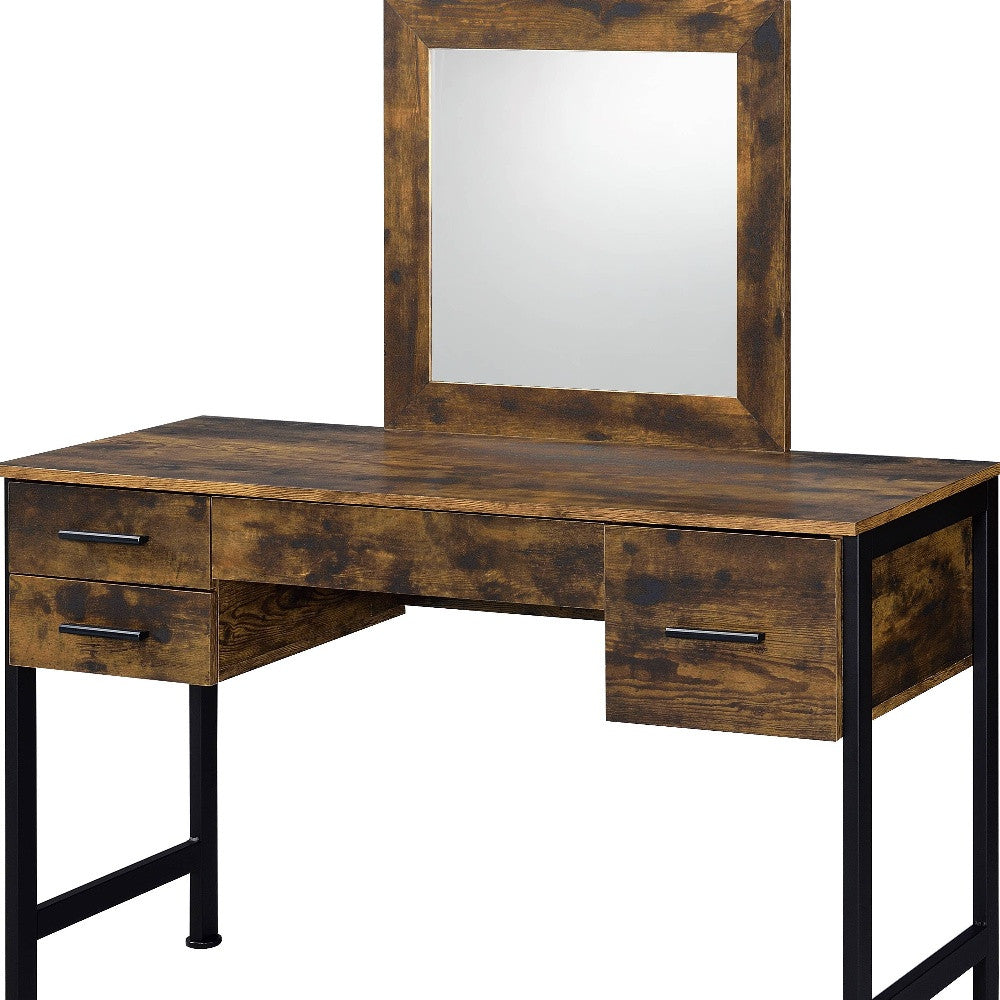 47" Black Mirrored Vanity Table with Mirror With Four Drawers - Loft&Timber