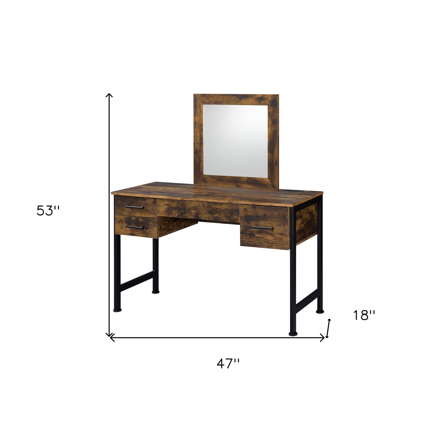 47" Black Mirrored Vanity Table with Mirror With Four Drawers - Loft&Timber
