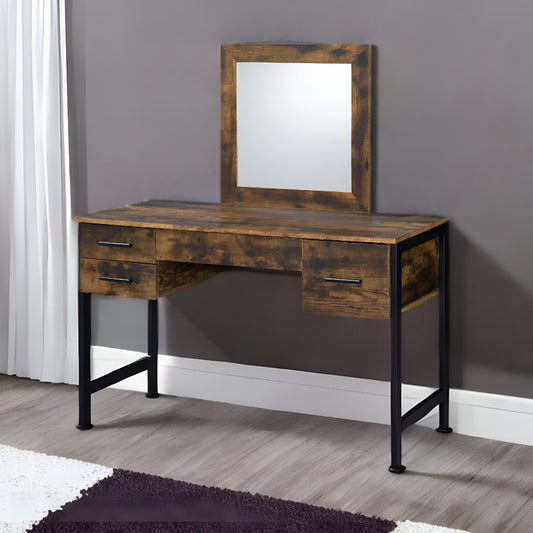 47" Black Mirrored Vanity Table with Mirror With Four Drawers - Loft&Timber