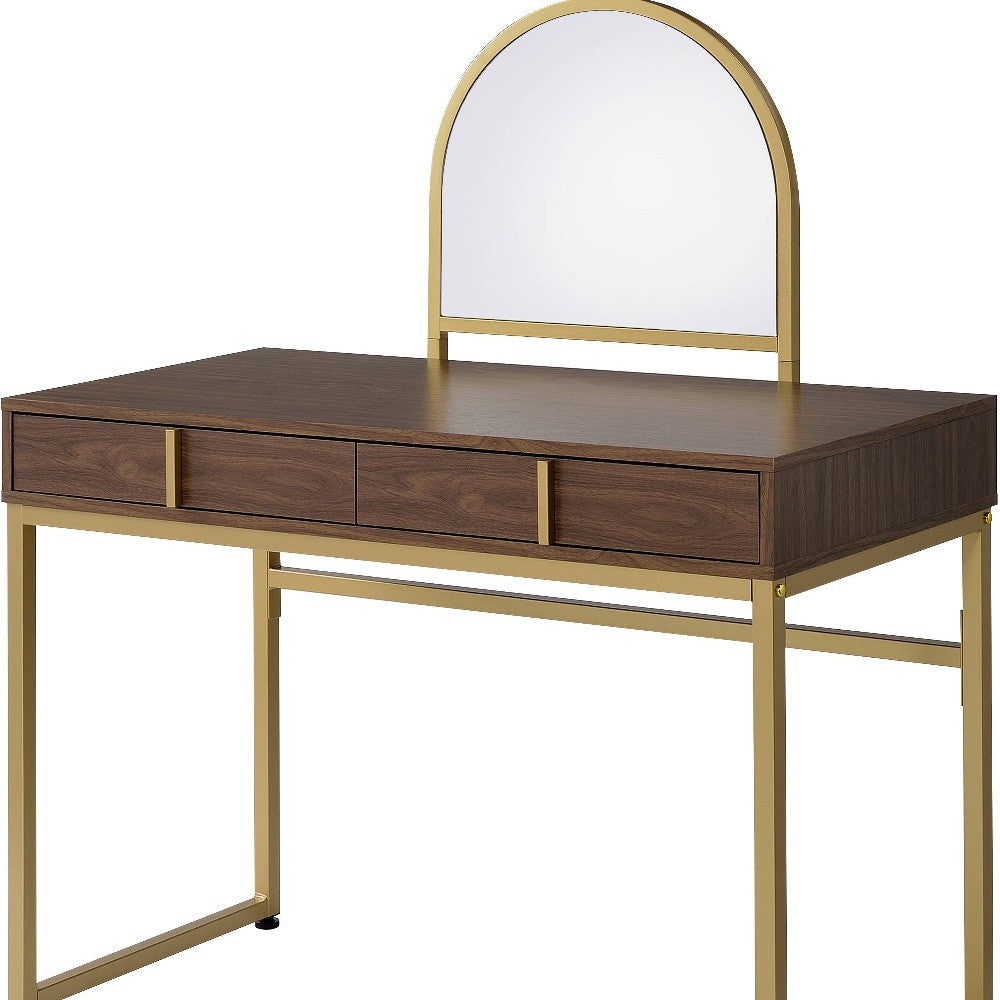 42" Gold Mirrored Vanity Table with Mirror With Two Drawers - Loft&Timber