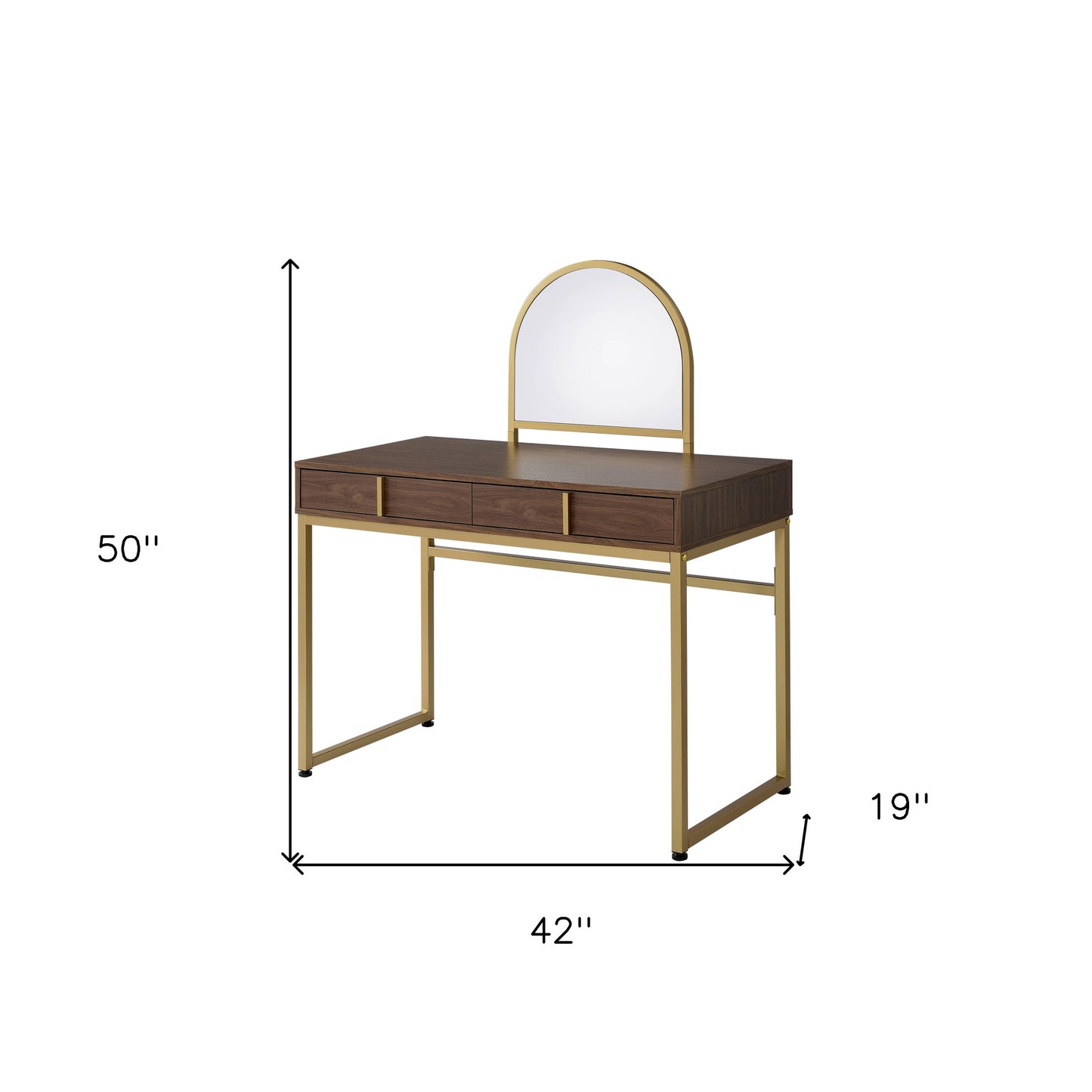 42" Gold Mirrored Vanity Table with Mirror With Two Drawers - Loft&Timber