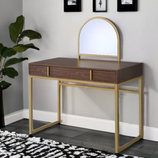 42" Gold Mirrored Vanity Table with Mirror With Two Drawers - Loft&Timber