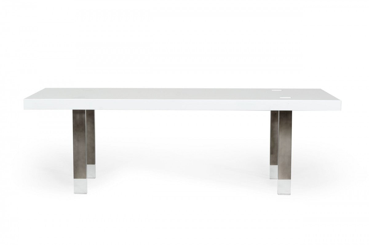 95" White And Gray Stainless Steel Dining Table - Loft&Timber