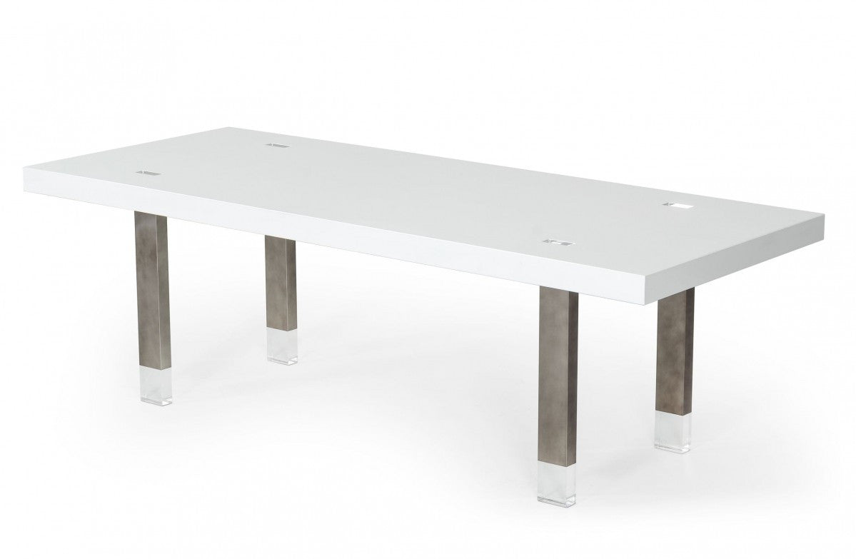 95" White And Gray Stainless Steel Dining Table - Loft&Timber