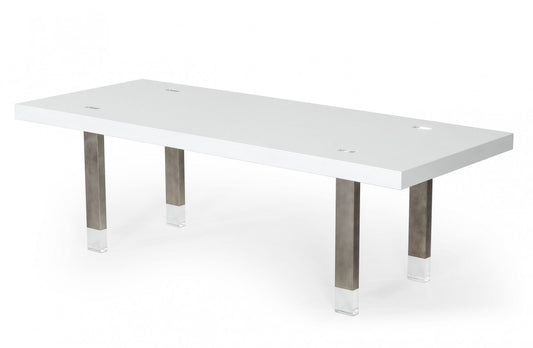 95" White And Gray Stainless Steel Dining Table - Loft&Timber