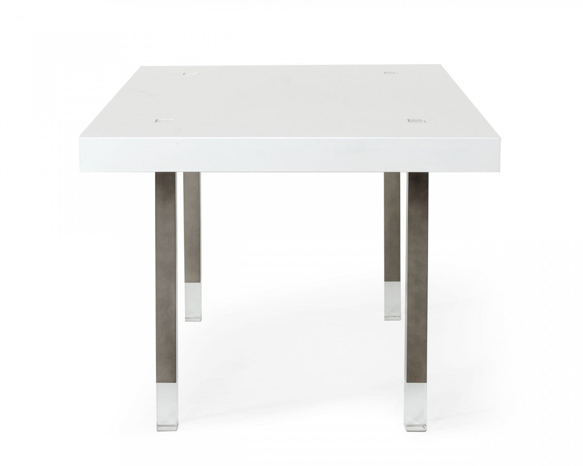 95" White And Gray Stainless Steel Dining Table - Loft&Timber