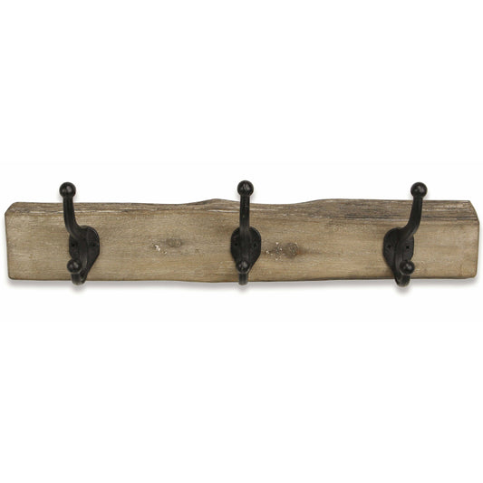 19" Brown Natural Rustic Live Edge Wood Three Hook Wall Mount Coat Rack-1