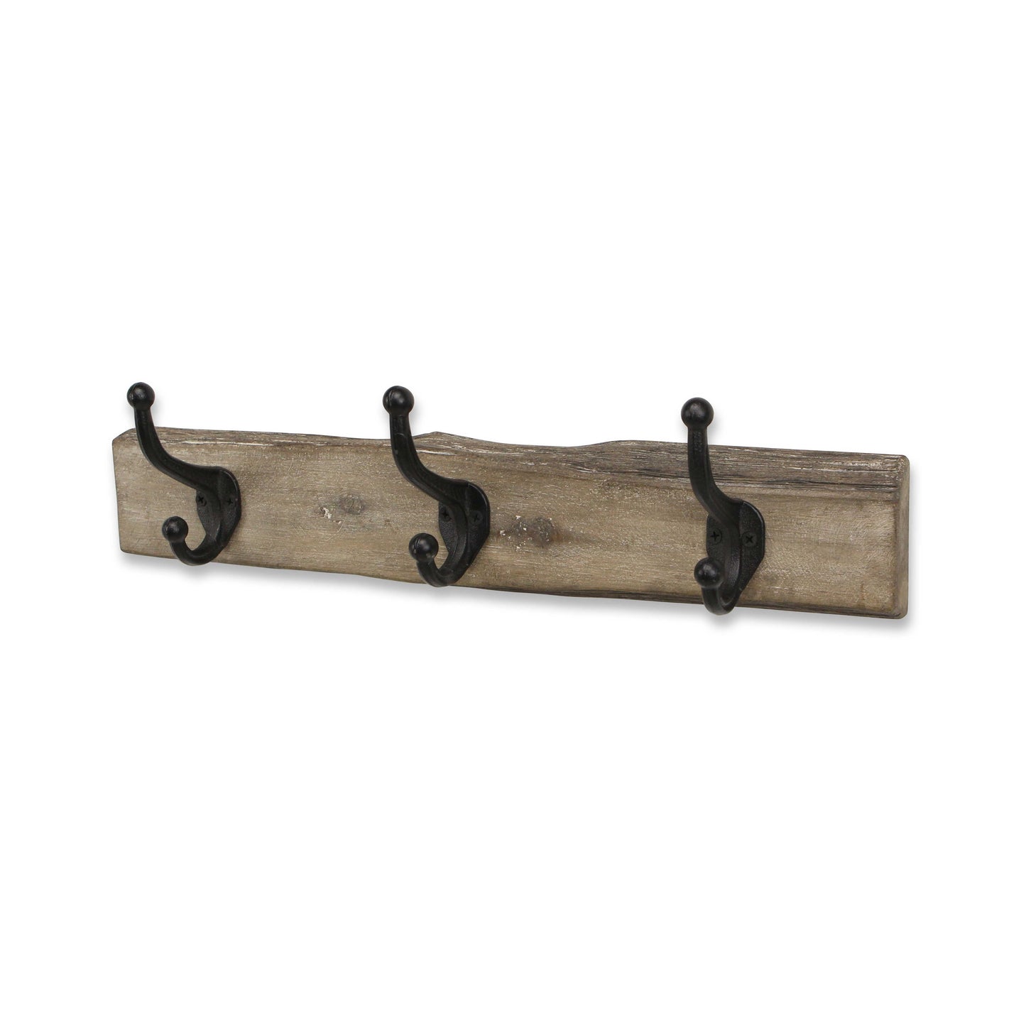 19" Brown Natural Rustic Live Edge Wood Three Hook Wall Mount Coat Rack-4