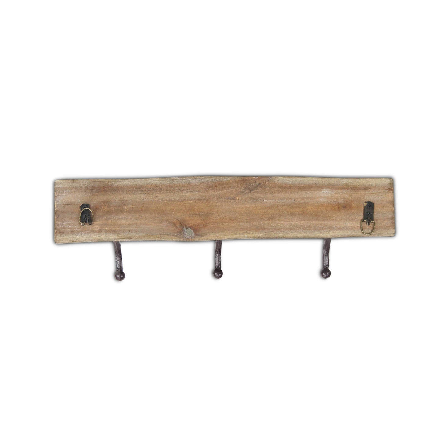 19" Brown Natural Rustic Live Edge Wood Three Hook Wall Mount Coat Rack-3
