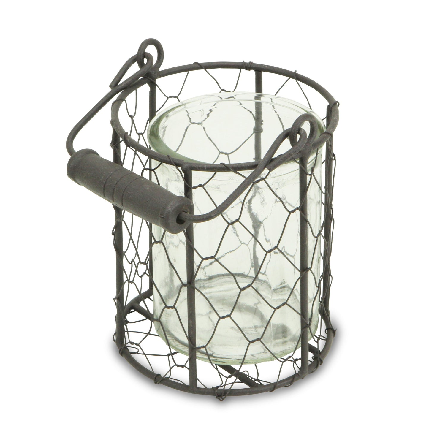 5" Clear and Brown Metal Tabletop Lantern Candle Holder - Loft&Timber