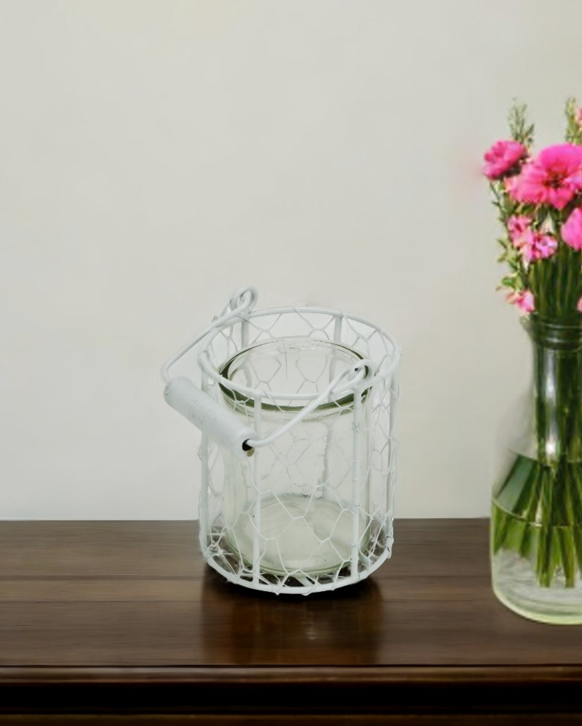 5" White Metal Tabletop Lantern Candle Holder - Loft&Timber
