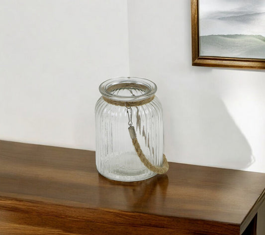 6" Clear and Brown Glass Tabletop Lantern Candle Holder - Loft&Timber